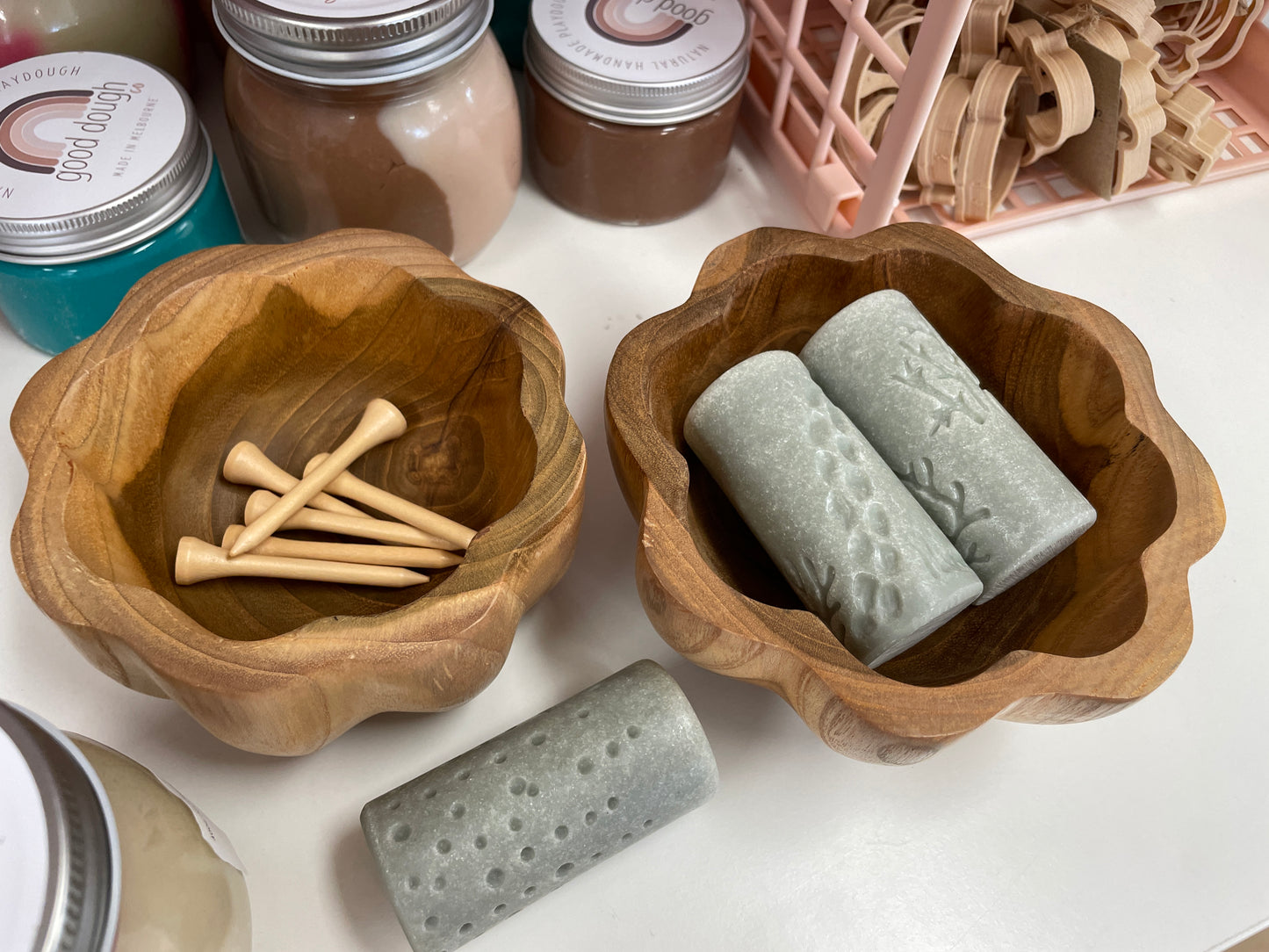 Papoose Wooden Daisy Bowls - Set of 2