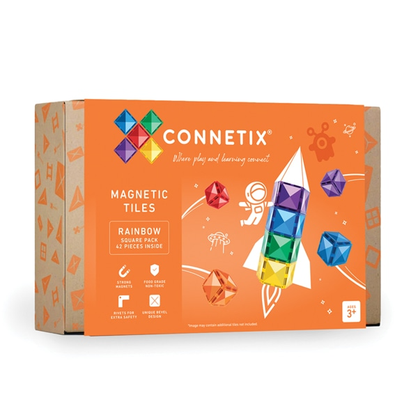 Rainbow Connetix Tiles - 42 Piece Square Pack