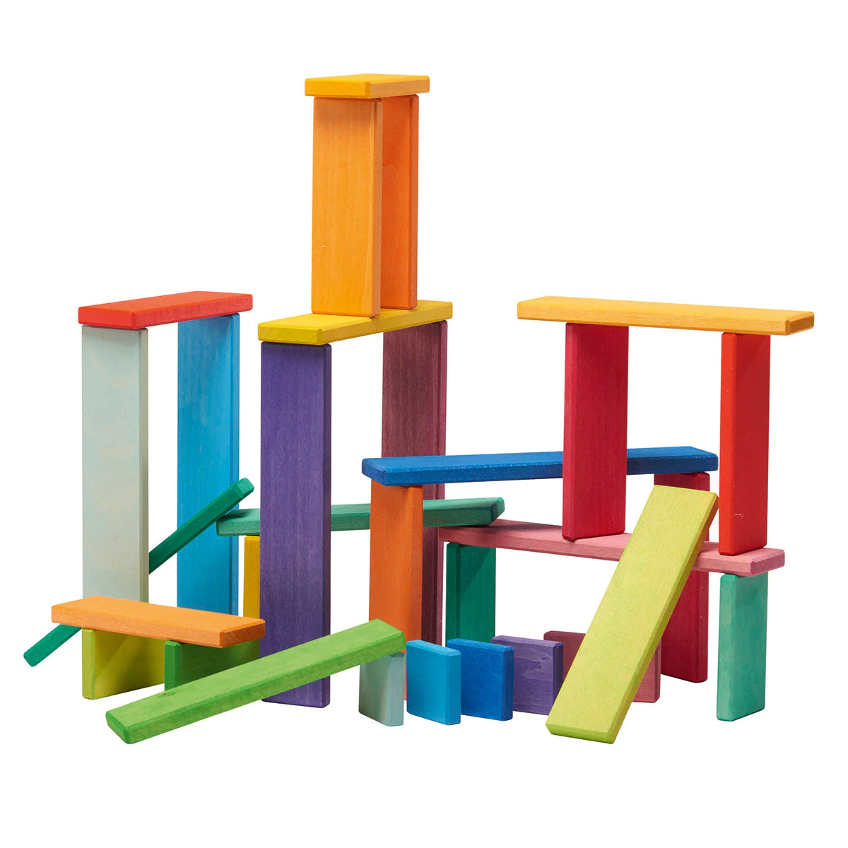 Gluckskafer Wooden Blocks - Rainbow Building Slats in Tray 32pcs
