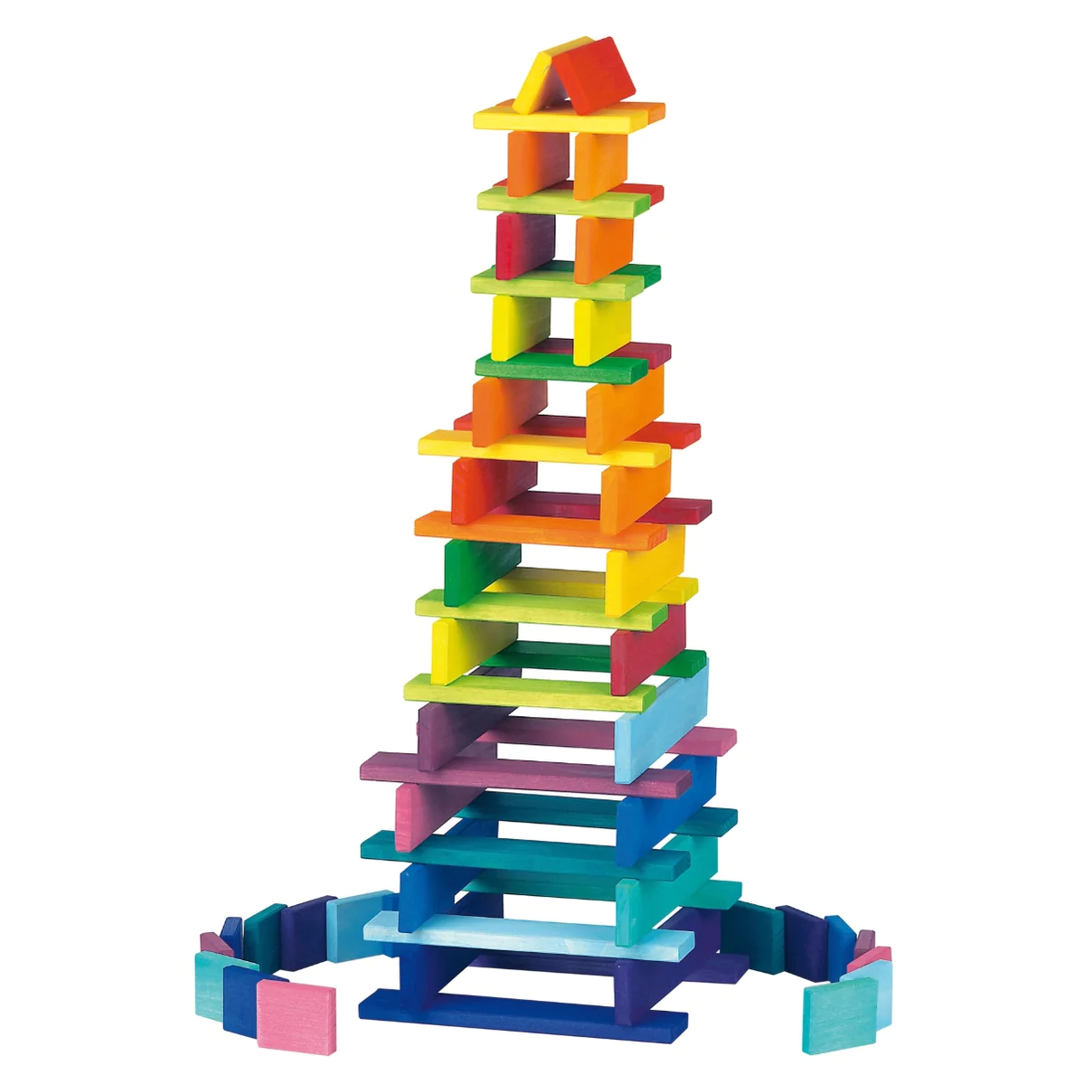 Gluckskafer Wooden Blocks - Rainbow Building Slats in Tray 64pcs