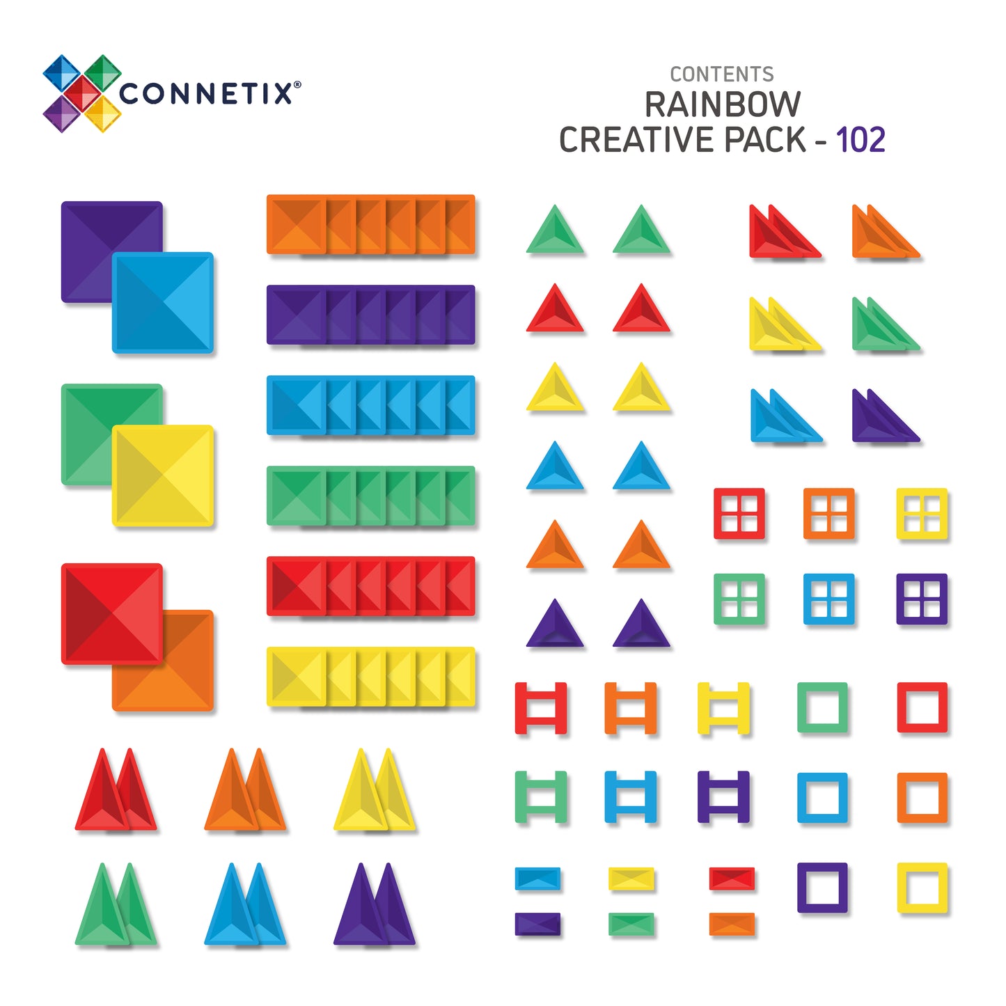 Rainbow Connetix Tiles - 102 Piece Creative Pack