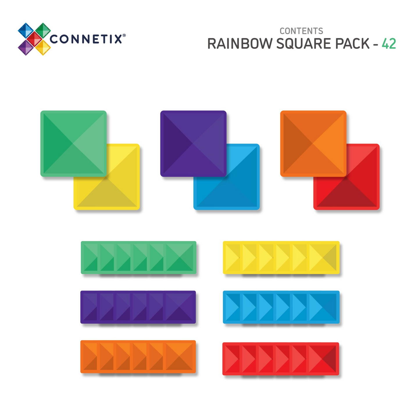 Rainbow Connetix Tiles - 42 Piece Square Pack