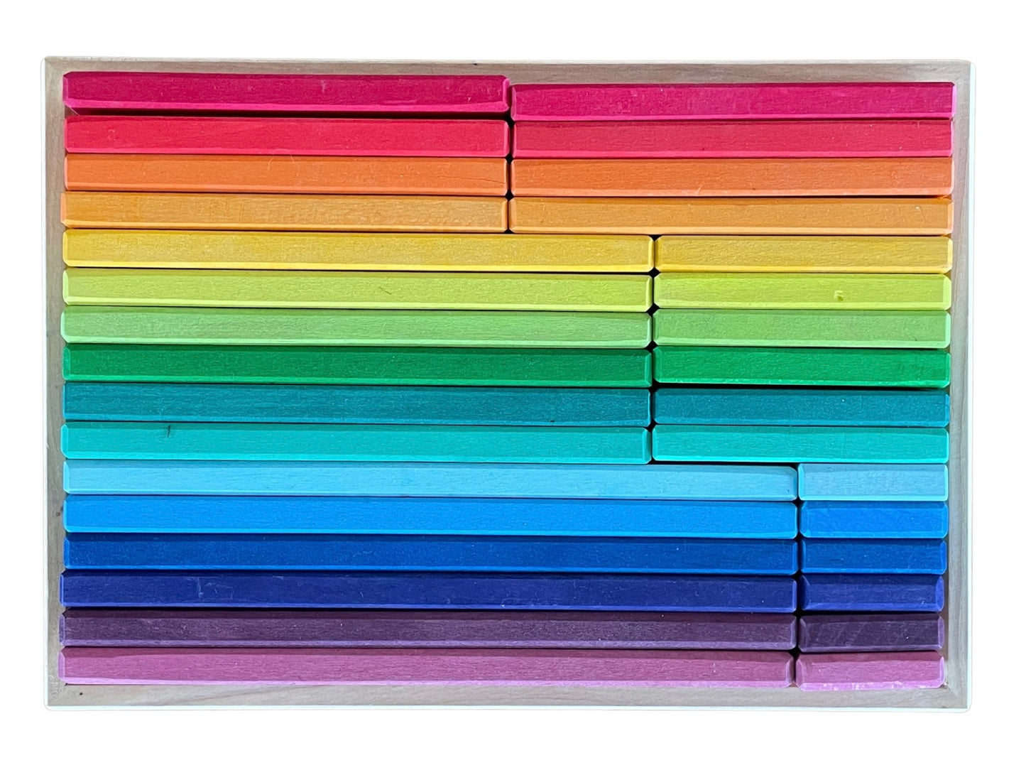 Gluckskafer Wooden Blocks - Rainbow Building Slats in Tray 32pcs