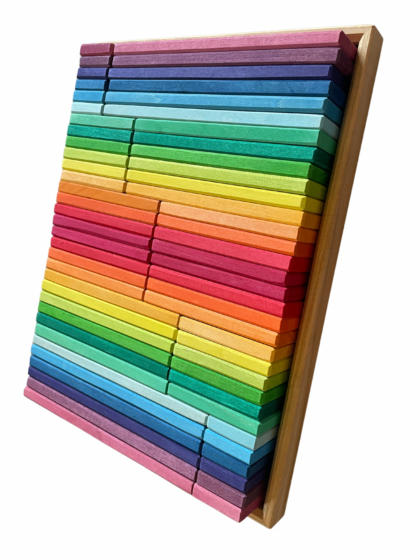 Gluckskafer Wooden Blocks - Rainbow Building Slats in Tray 64pcs