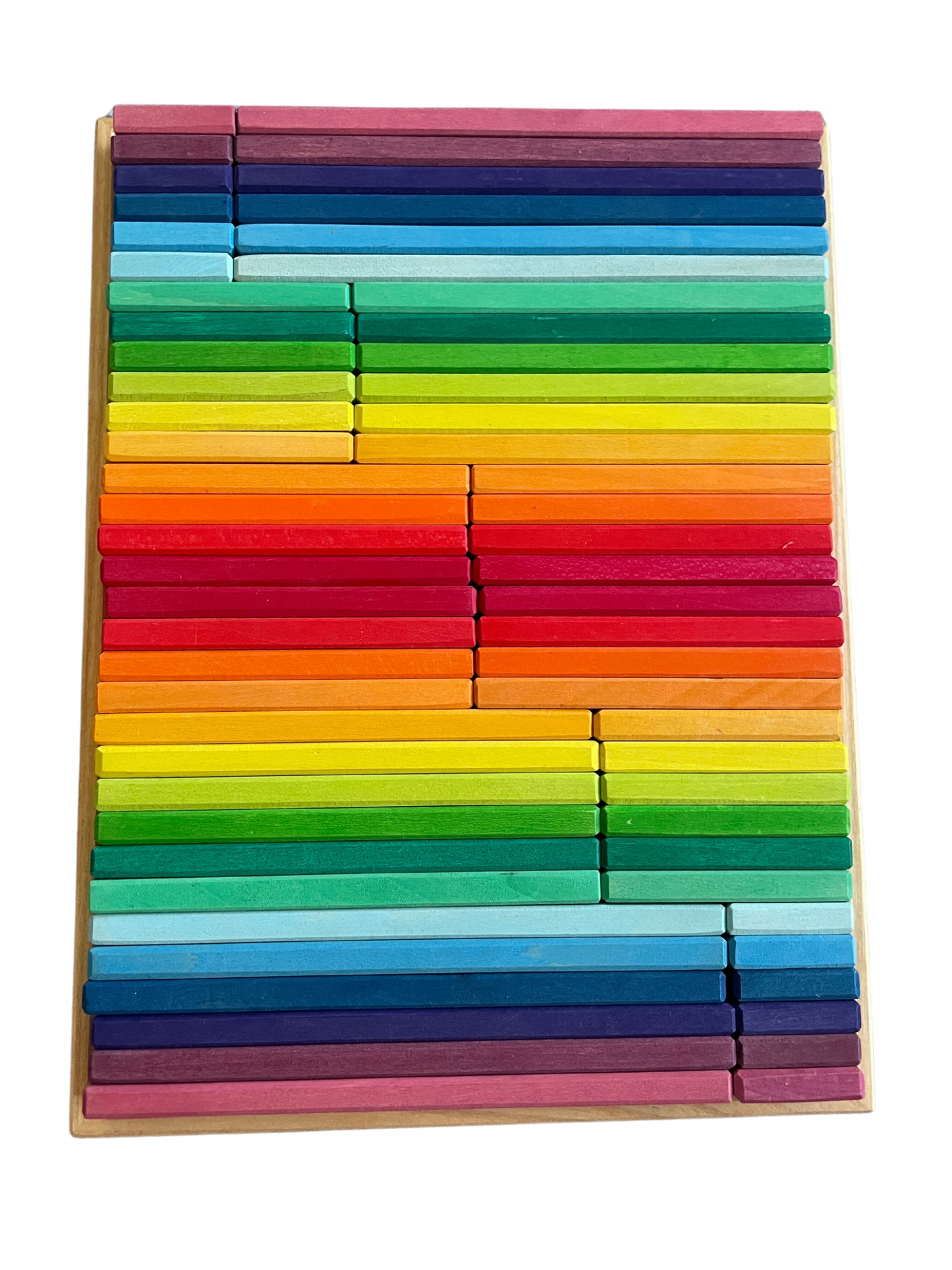 Gluckskafer Wooden Blocks - Rainbow Building Slats in Tray 64pcs