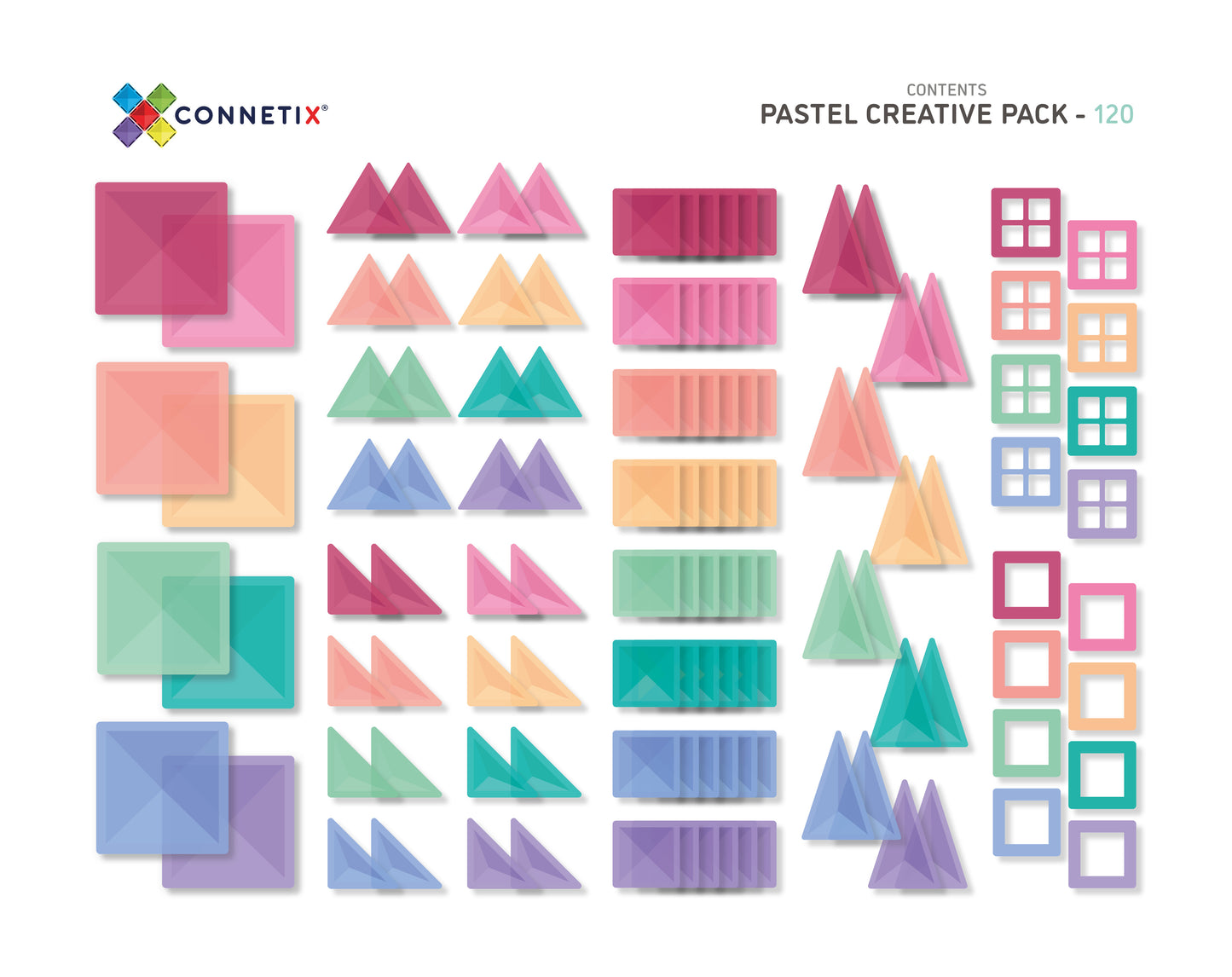 Pastel Connetix Tiles - 120 Piece Creative Pack