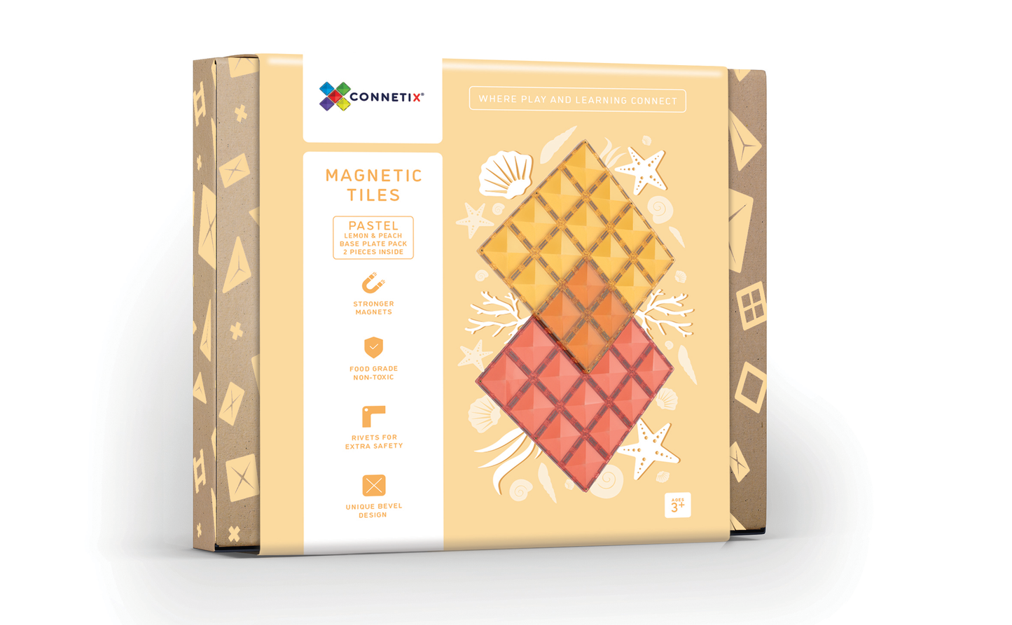Pastel Connetix Tiles - Base Plate 2 Pack - Lemon and Peach