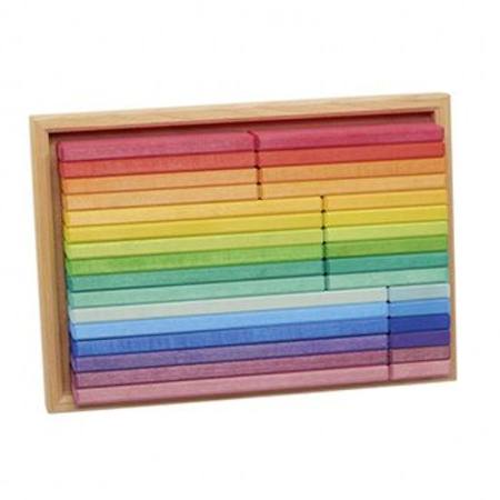 Gluckskafer Wooden Blocks - Rainbow Building Slats in Tray 32pcs