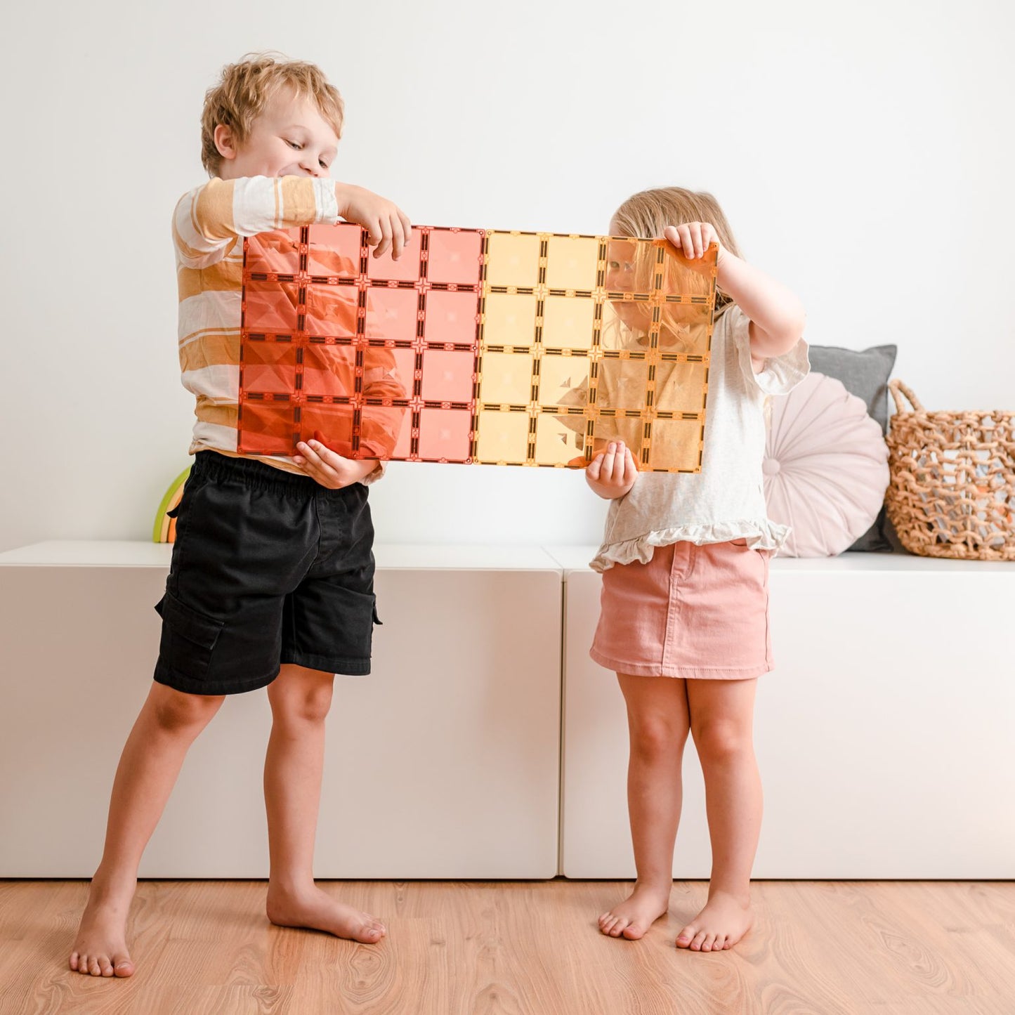 Pastel Connetix Tiles - Base Plate 2 Pack - Lemon and Peach