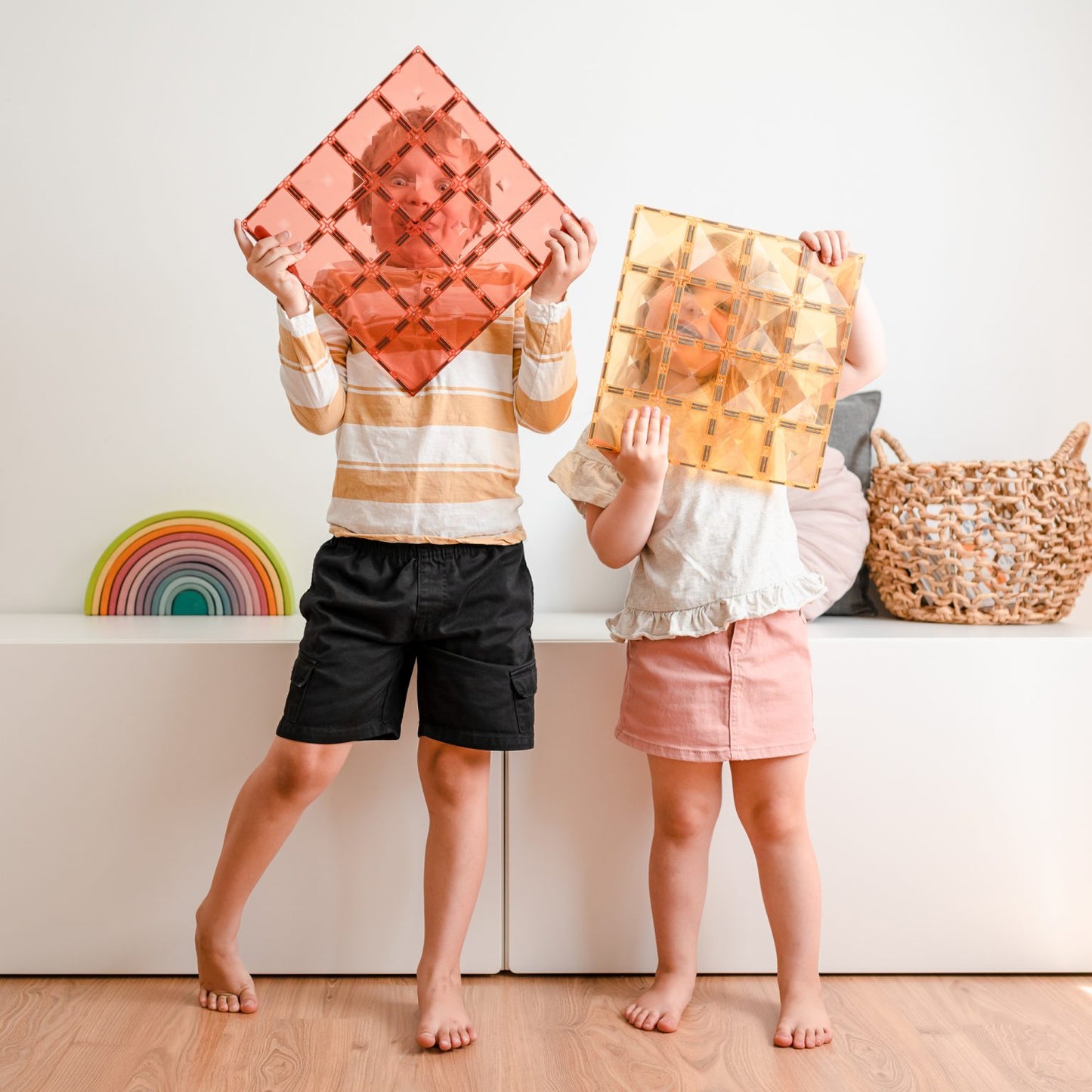 Pastel Connetix Tiles - Base Plate 2 Pack - Lemon and Peach