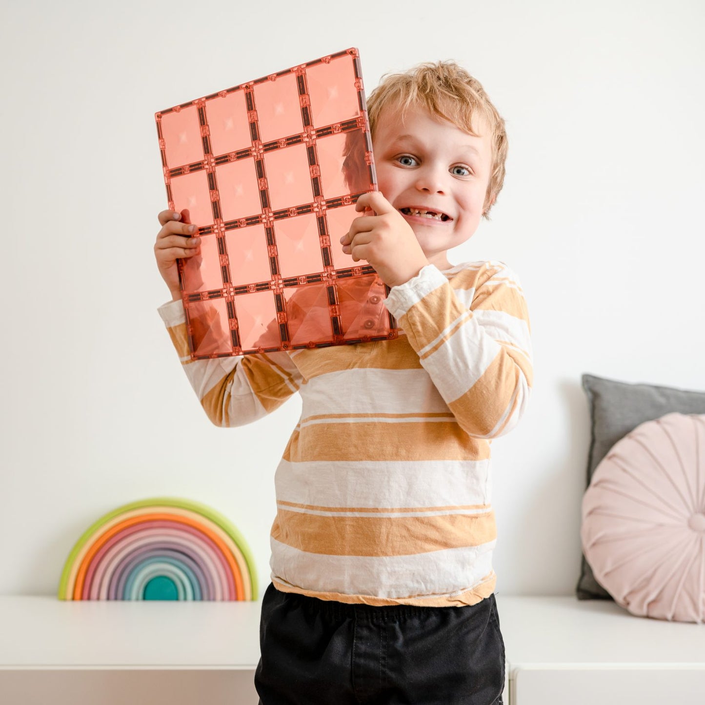 Pastel Connetix Tiles - Base Plate 2 Pack - Lemon and Peach