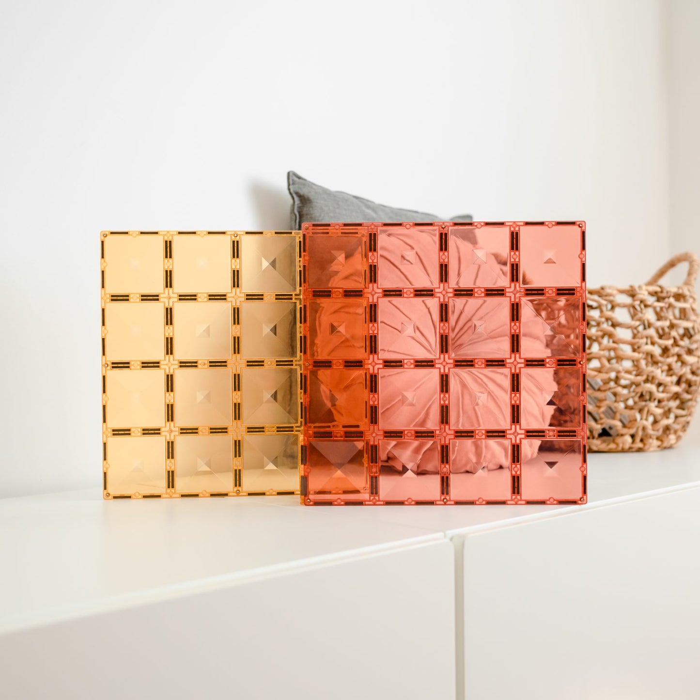 Pastel Connetix Tiles - Base Plate 2 Pack - Lemon and Peach