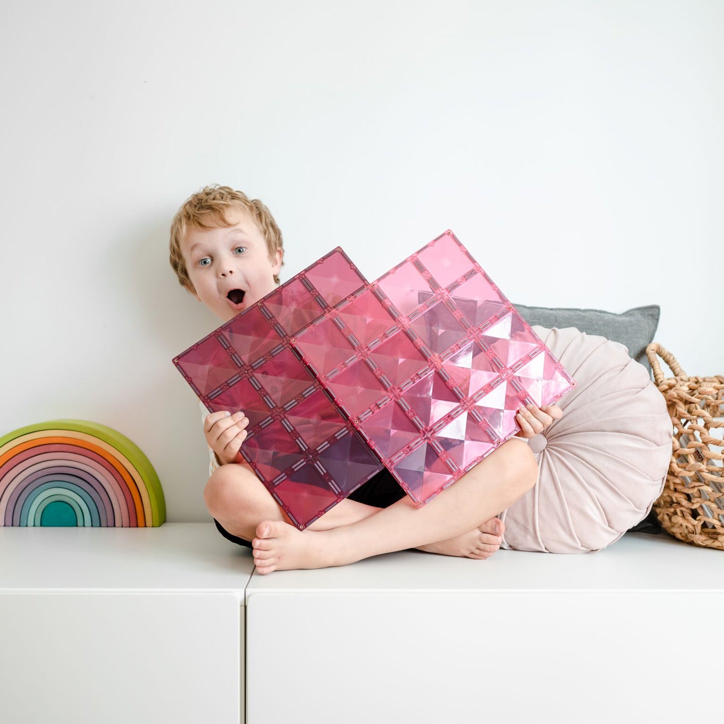 Pastel Connetix Tiles - Base Plate 2 Pack - Pink and Berry