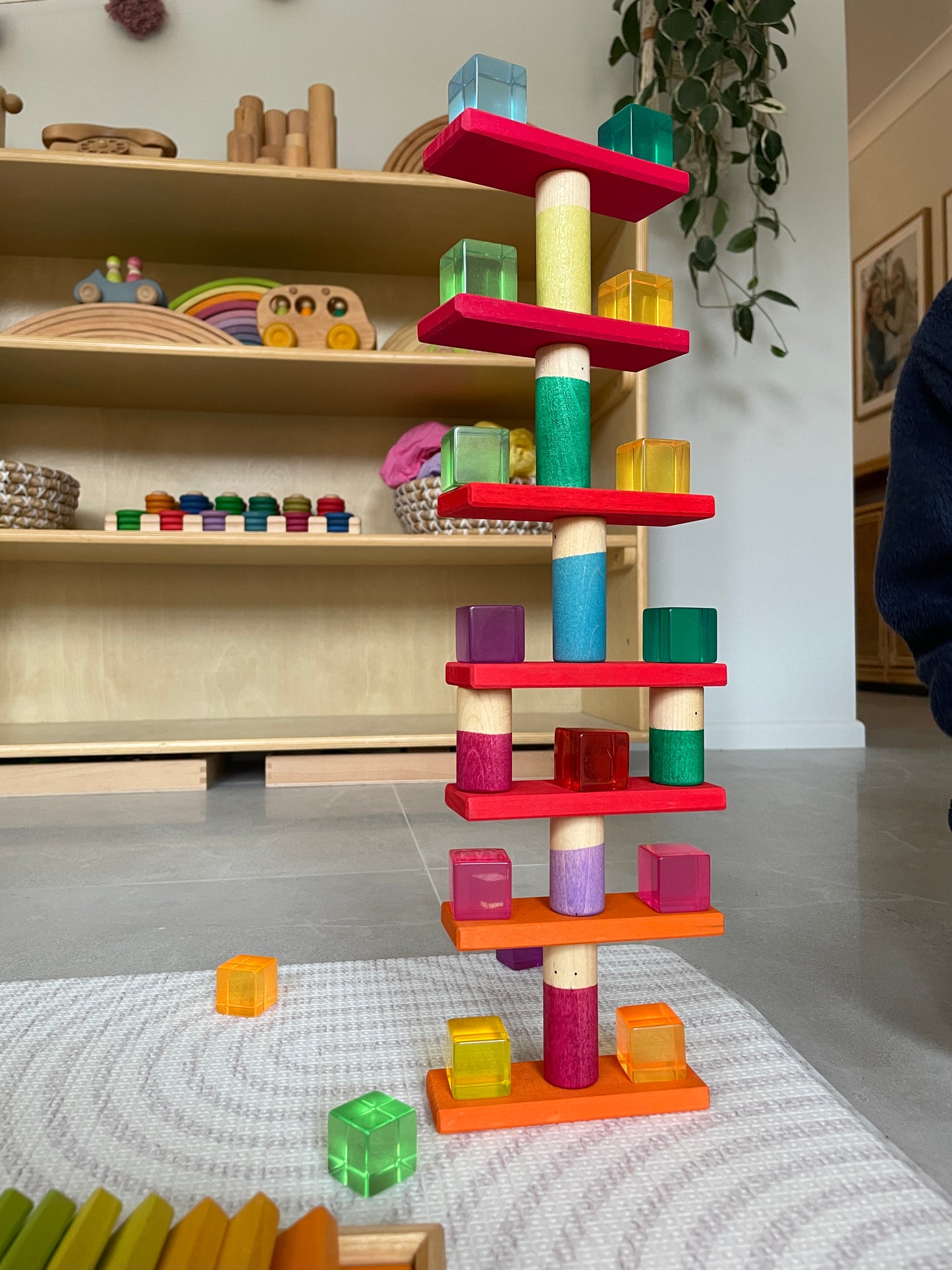 Gluckskafer Wooden Blocks - Rainbow Building Slats in Tray 32pcs