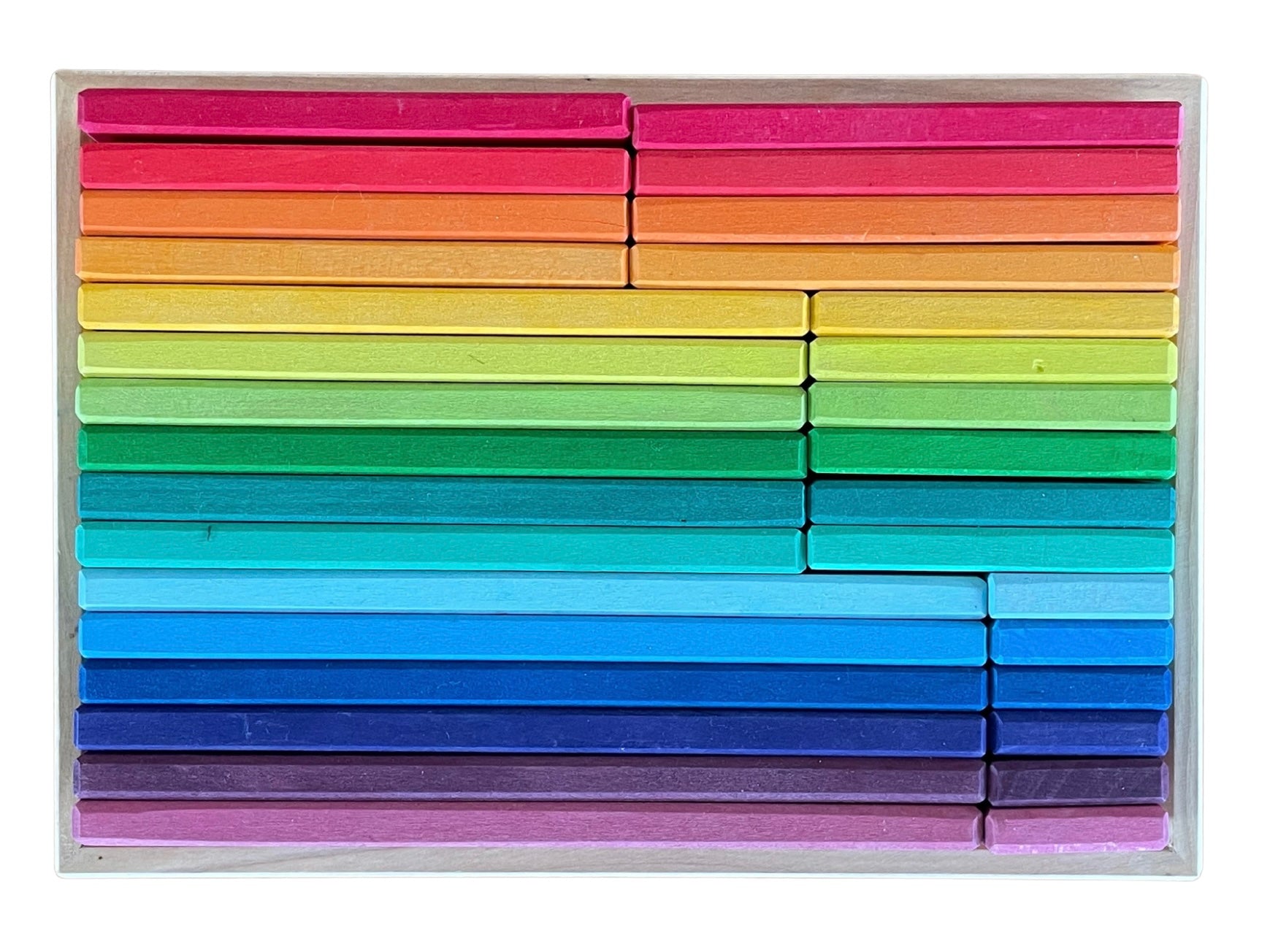 Gluckskafer Wooden Blocks - Rainbow Building Slats in Tray 32pcs