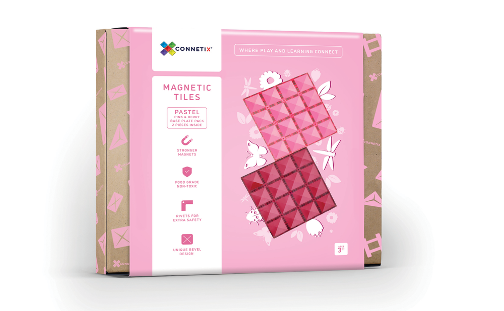 Pastel Connetix Tiles - Base Plate 2 Pack - Pink and Berry