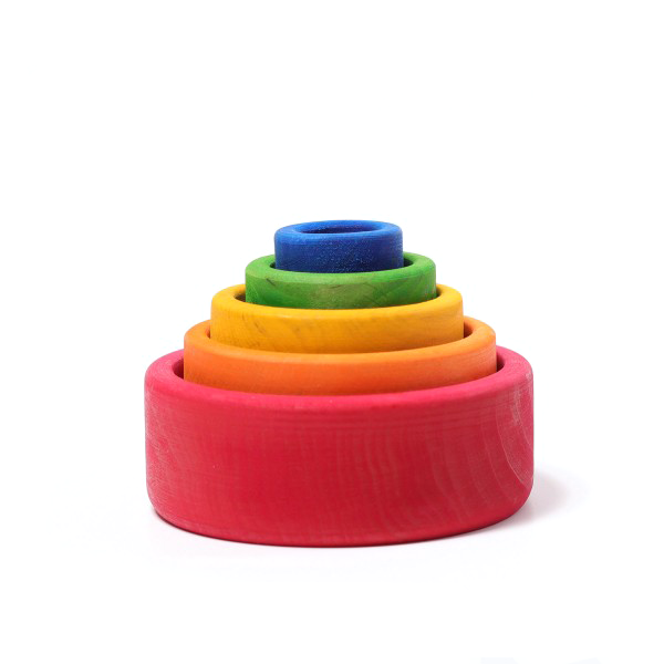 Grimm's Coloured Stacking Bowls Outside Red Little Toy Tribe