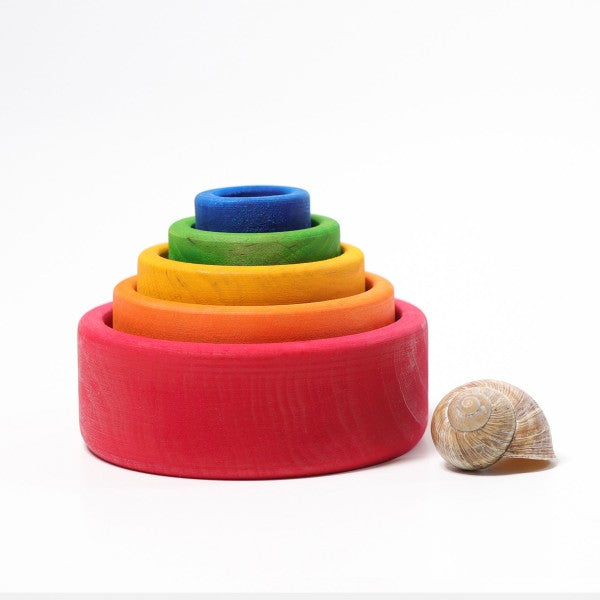 Grimm's Coloured Stacking Bowls Outside Red Little Toy Tribe