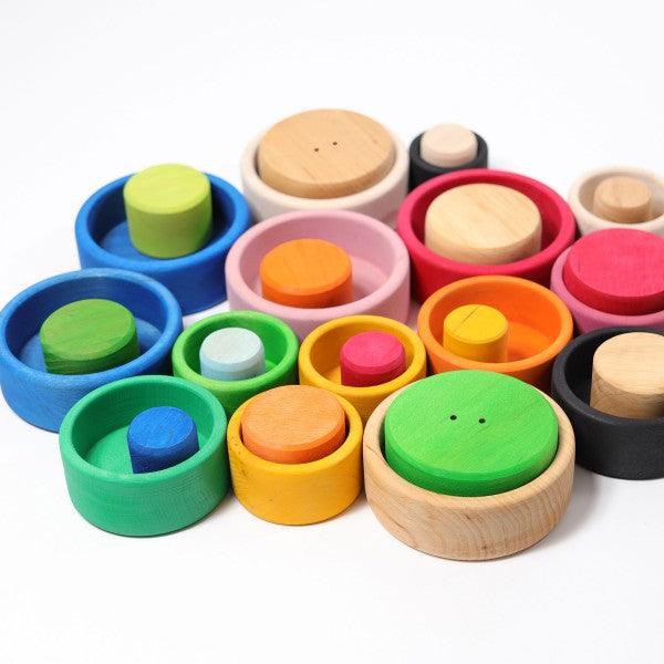 Grimm's Coloured Stacking Bowls Outside Red Little Toy Tribe