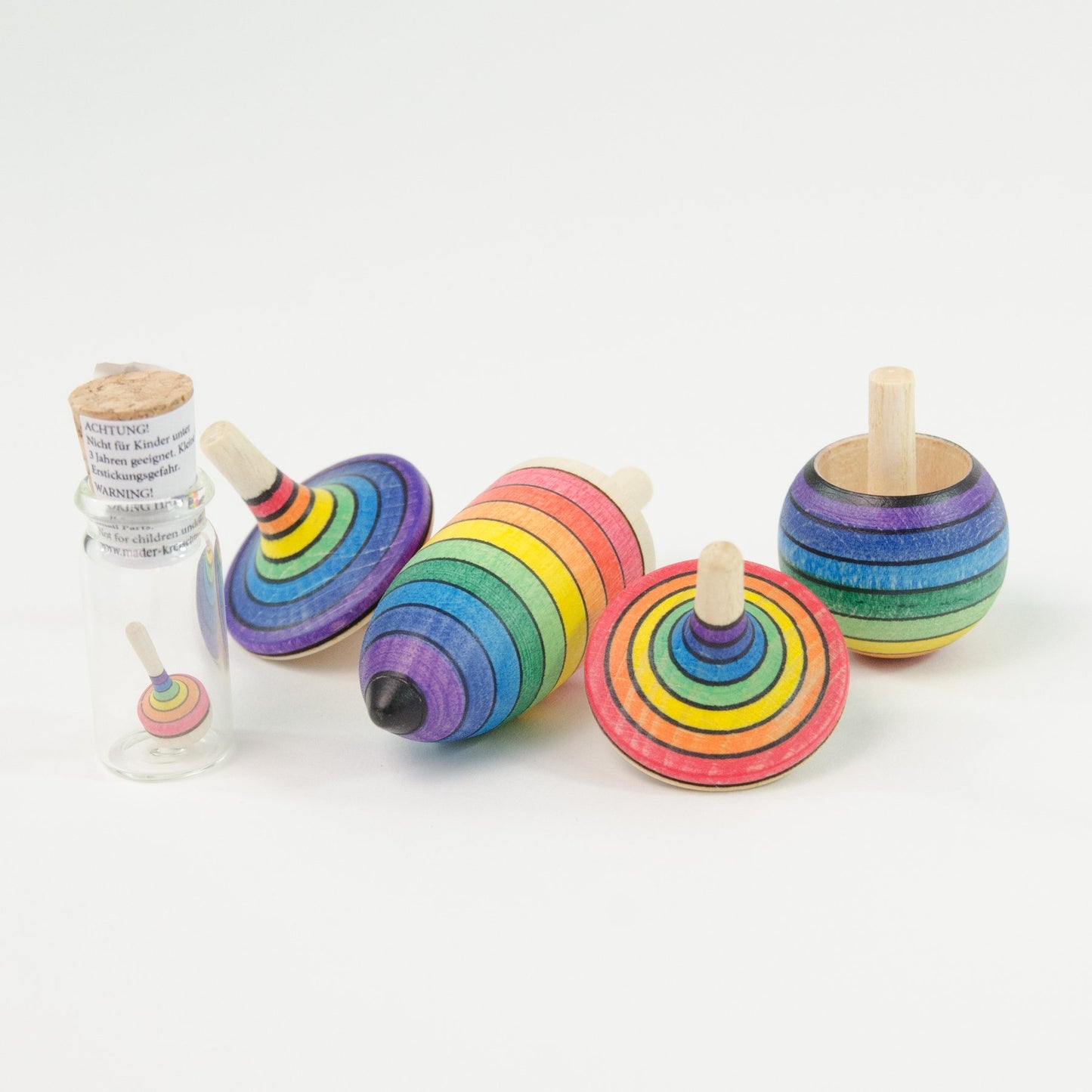 Mader _ spinning top learning set rainbow in glass jar _ Little Toy Tribe