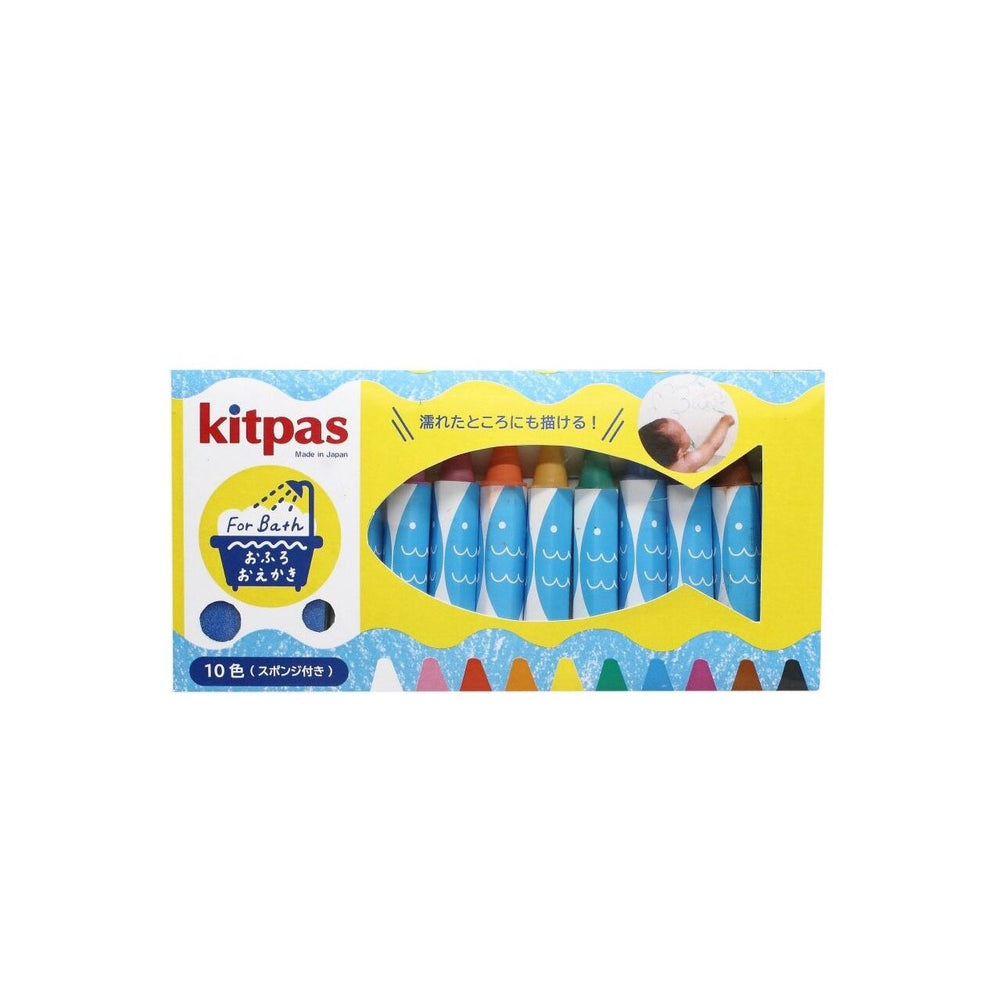 Kitpas Crayons for Bath - 10 Colours with sponge