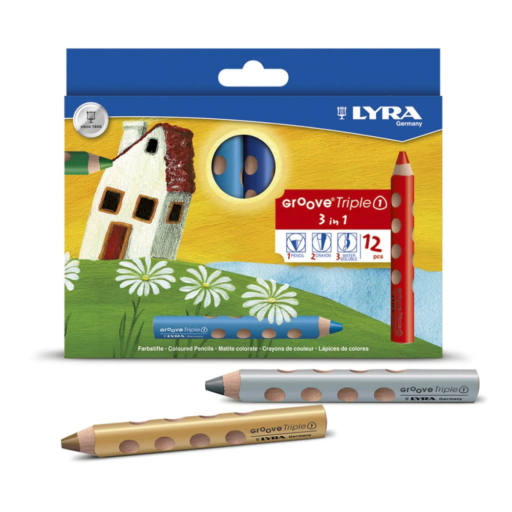 Lyra Groove Triple One - 3 in 1 Pencil, Watercolour and Wax Crayon 12 Pack