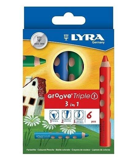 Lyra Groove Triple One - 3 in 1 Pencil, Watercolour and Wax Crayon 6 Pack
